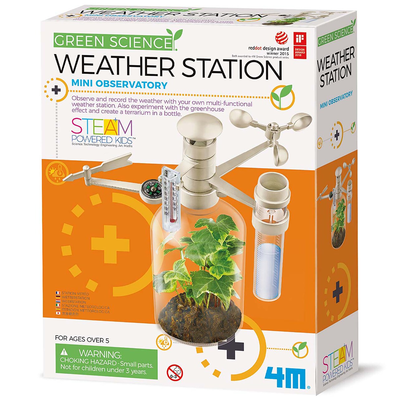 4M: Green Science - Weather Station - DIY Mini Observatory Kit, Observe & Record Wind-Rain-Temperature, Create A Terrarium In A Bottle, STEAM, Kids 5+